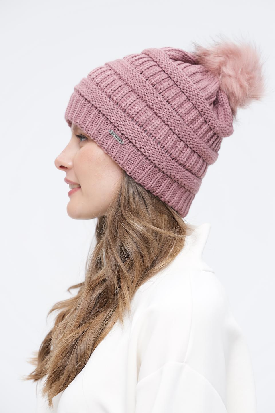 Шапка Wegener с помпоном пудрово-розовая