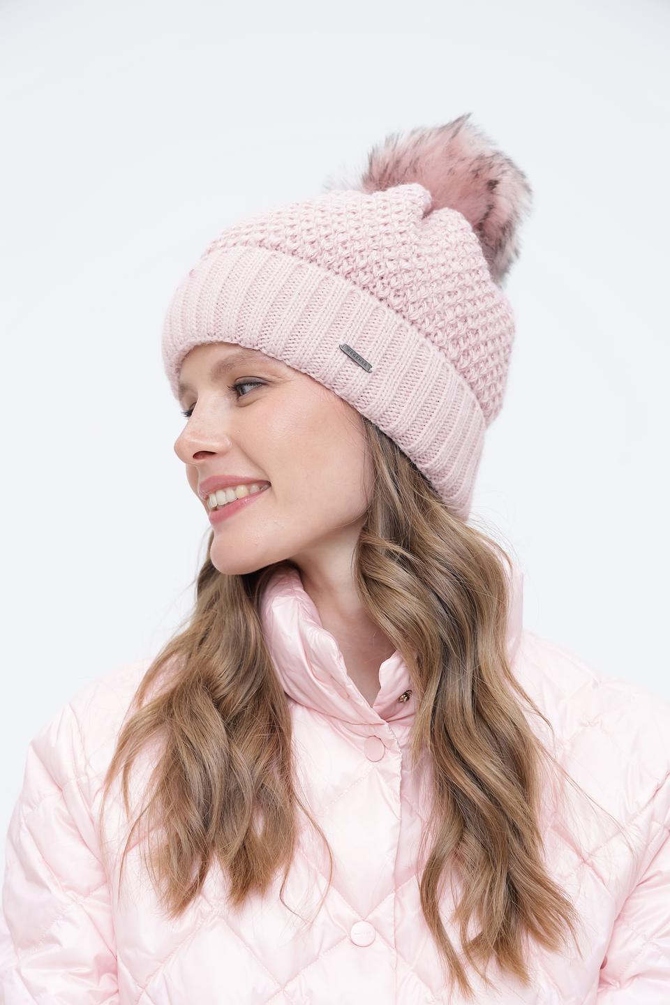 Шапка Wegener с помпоном пудрово-розовая