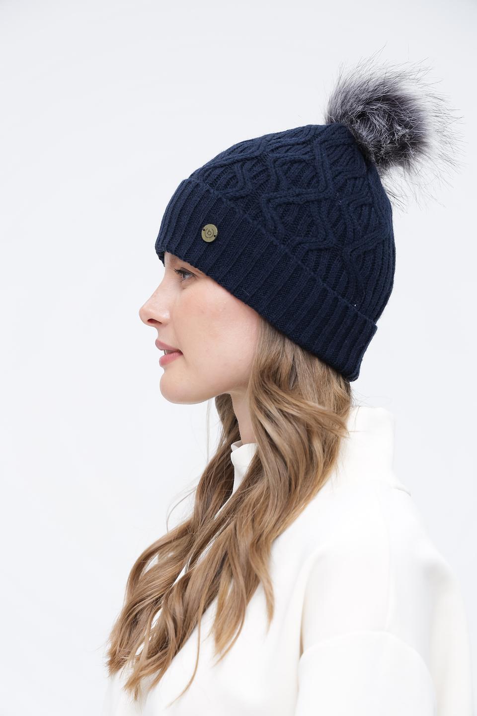 Шапка Bugatti с помпоном тёмно-синяя