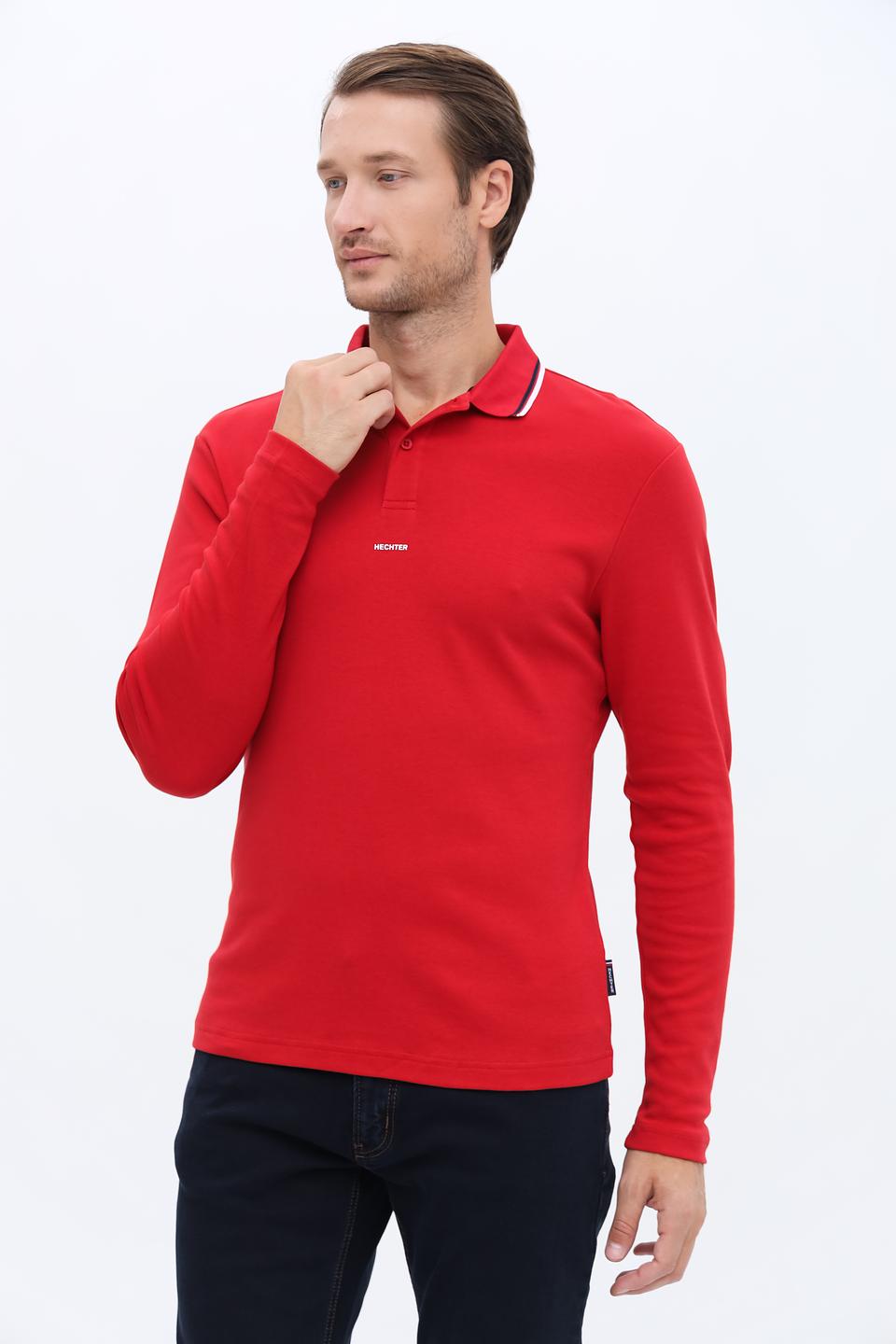 Поло Hechter муж. красное с длинным рукавом