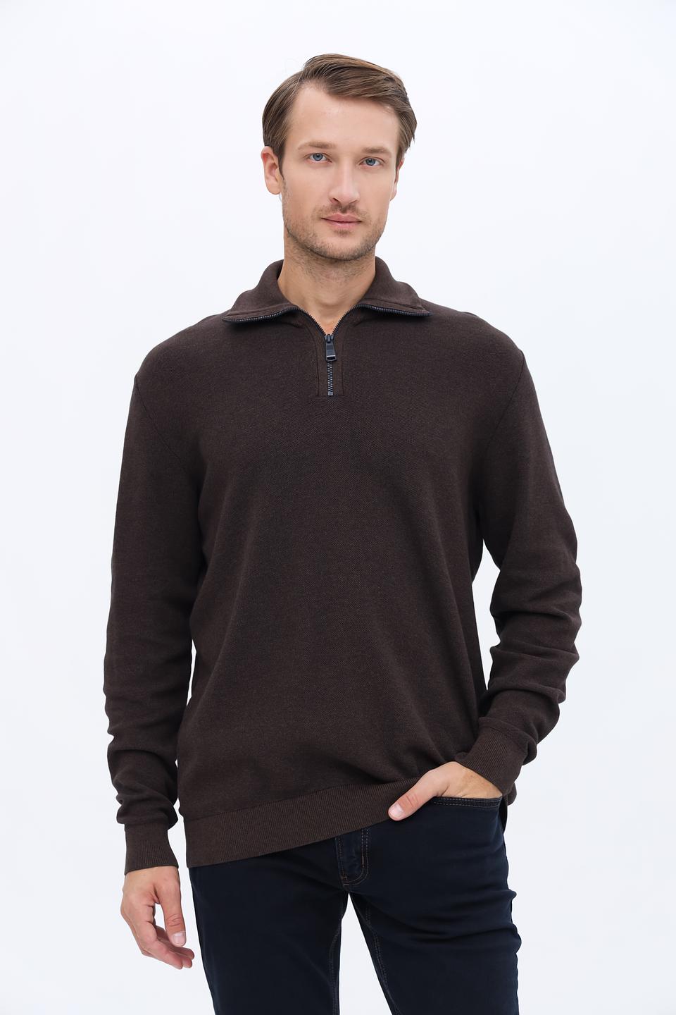 Пуловер Casa Moda с молнией коричневый