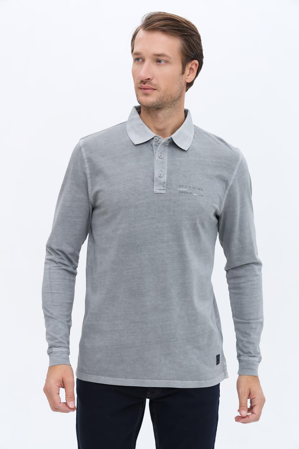 Поло Casa Moda men серое с длинным рукавом
