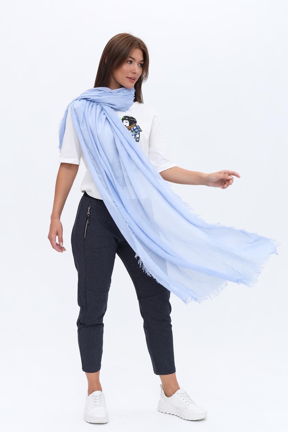 Шарф Fraas голубой с бахромой