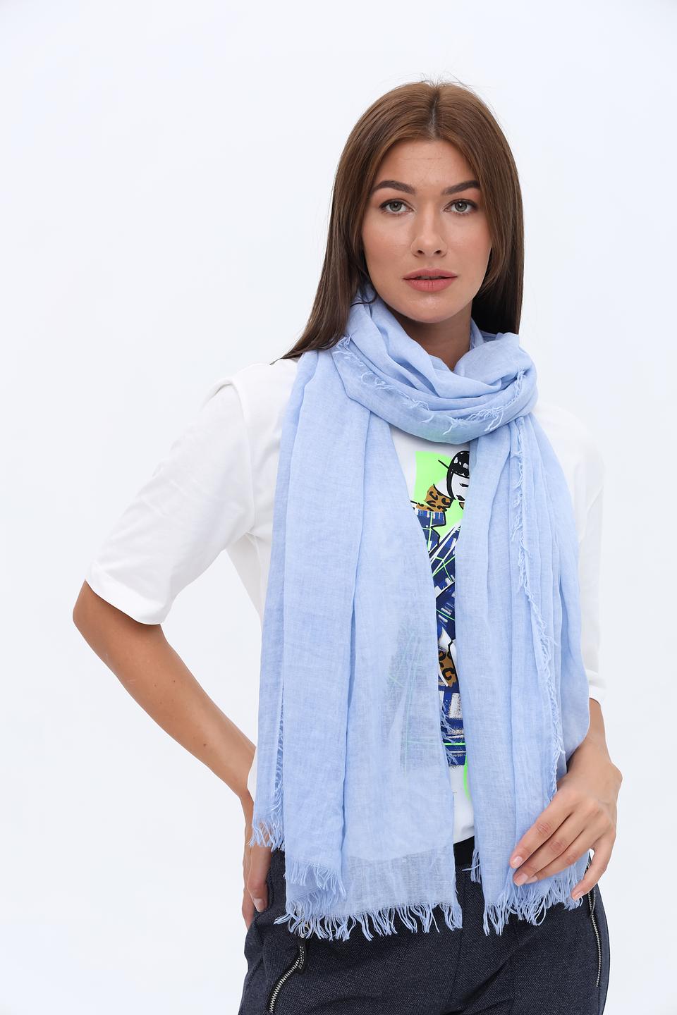 Шарф Fraas голубой с бахромой