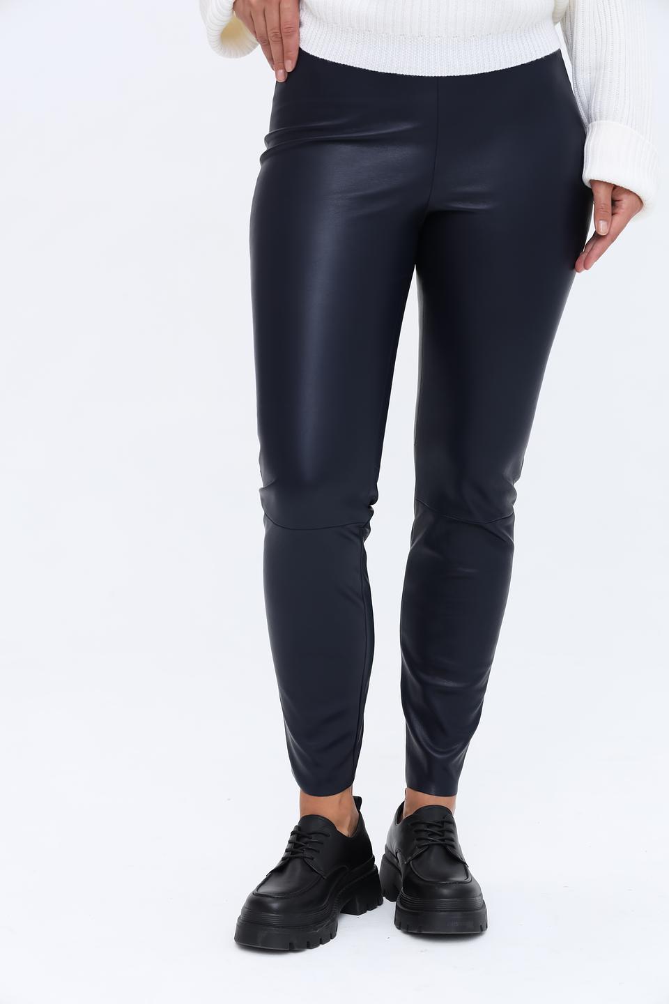 Брюки кожа Oui тёмно-синие