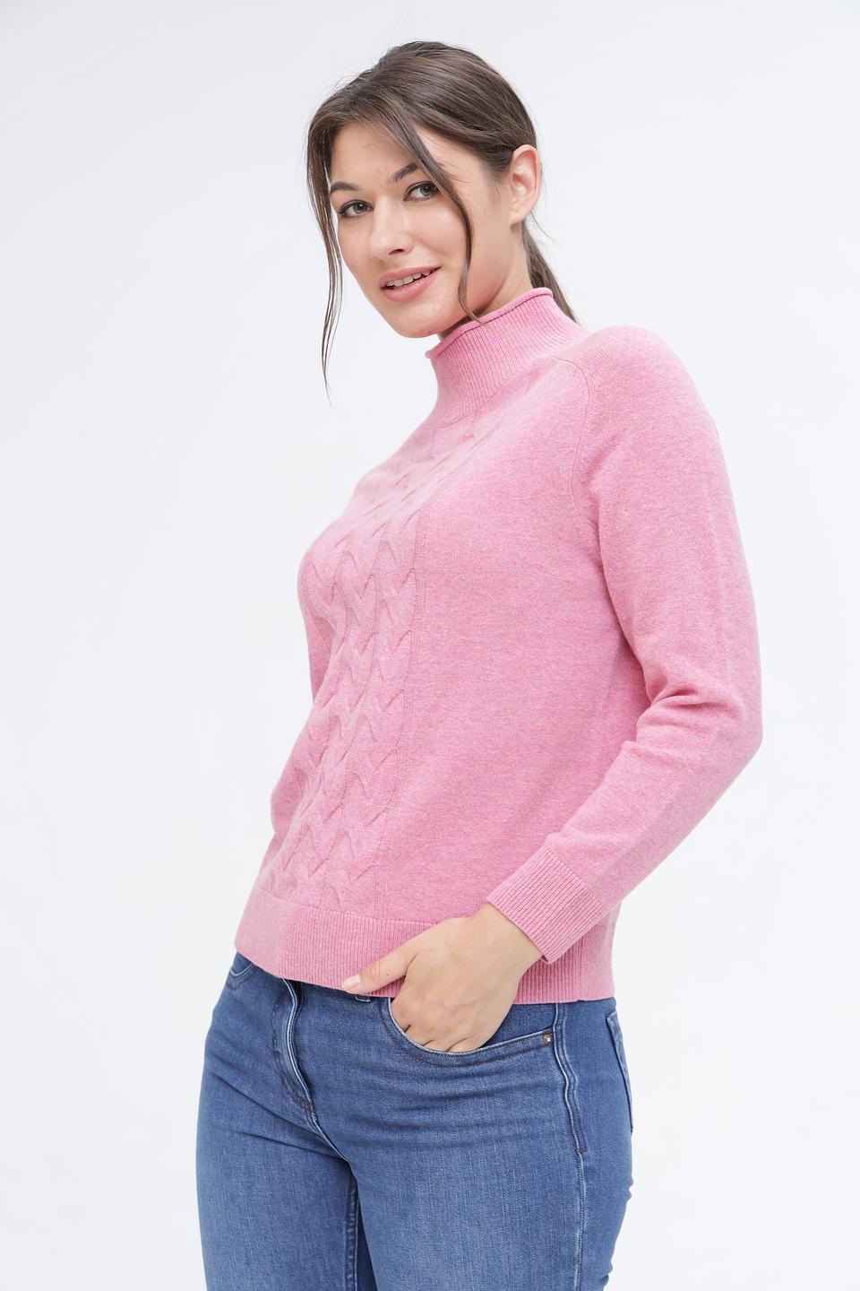 Пуловер Pezzo с косами розовый
