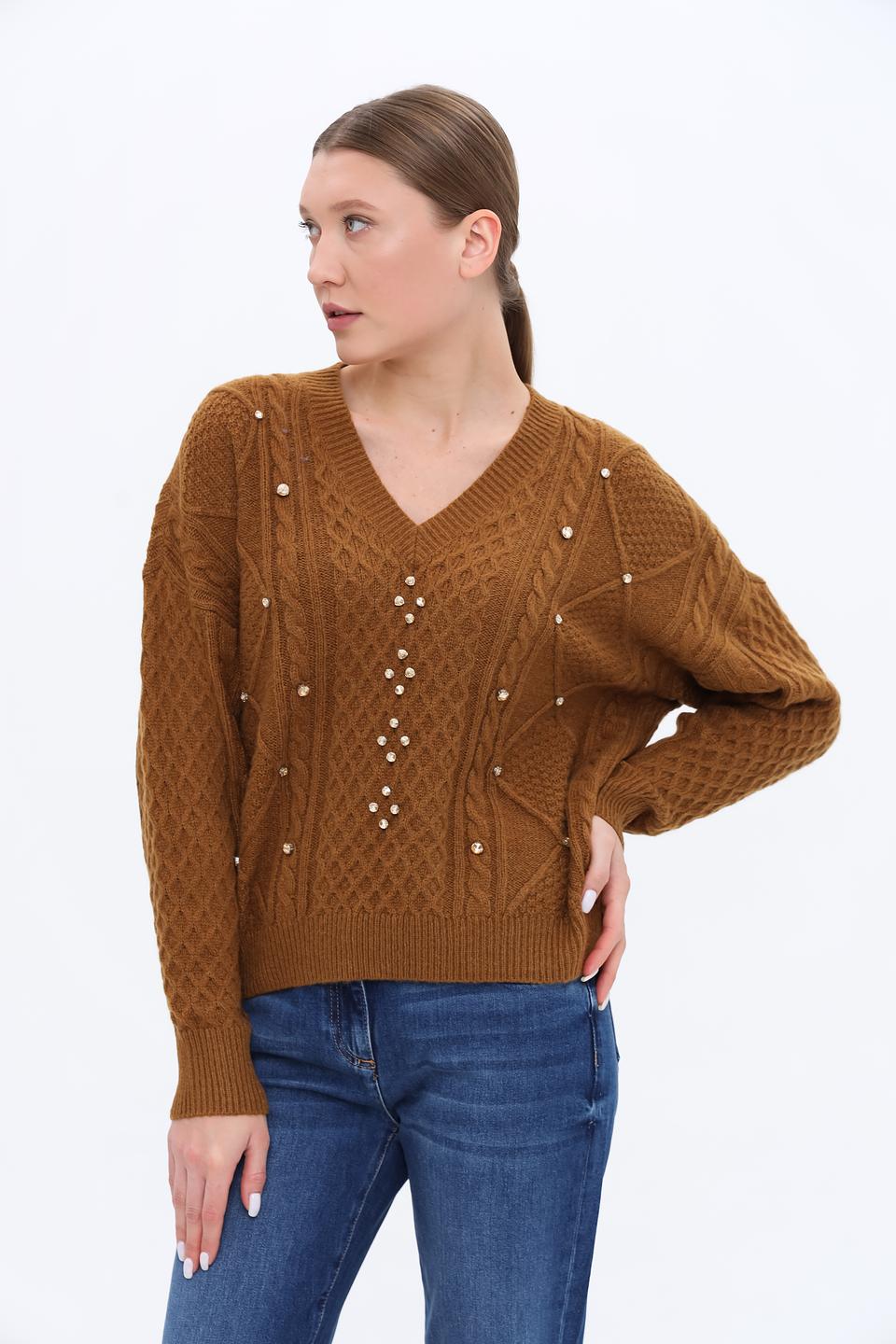 Джемпер Twin Set с жемчугом коричневый