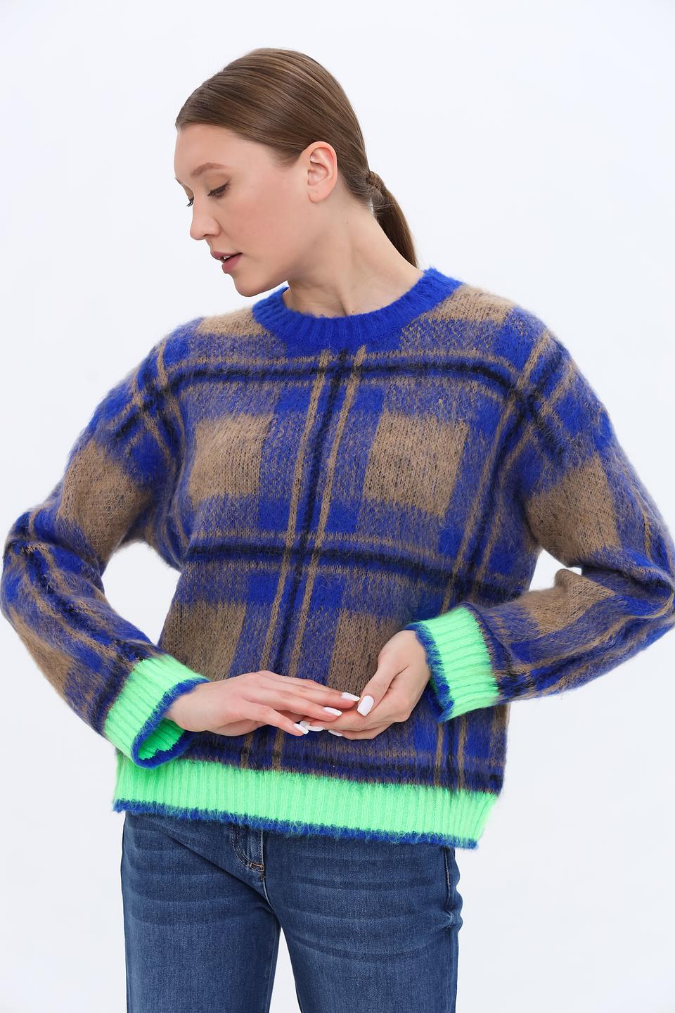 Пуловер Oui в клетку синий