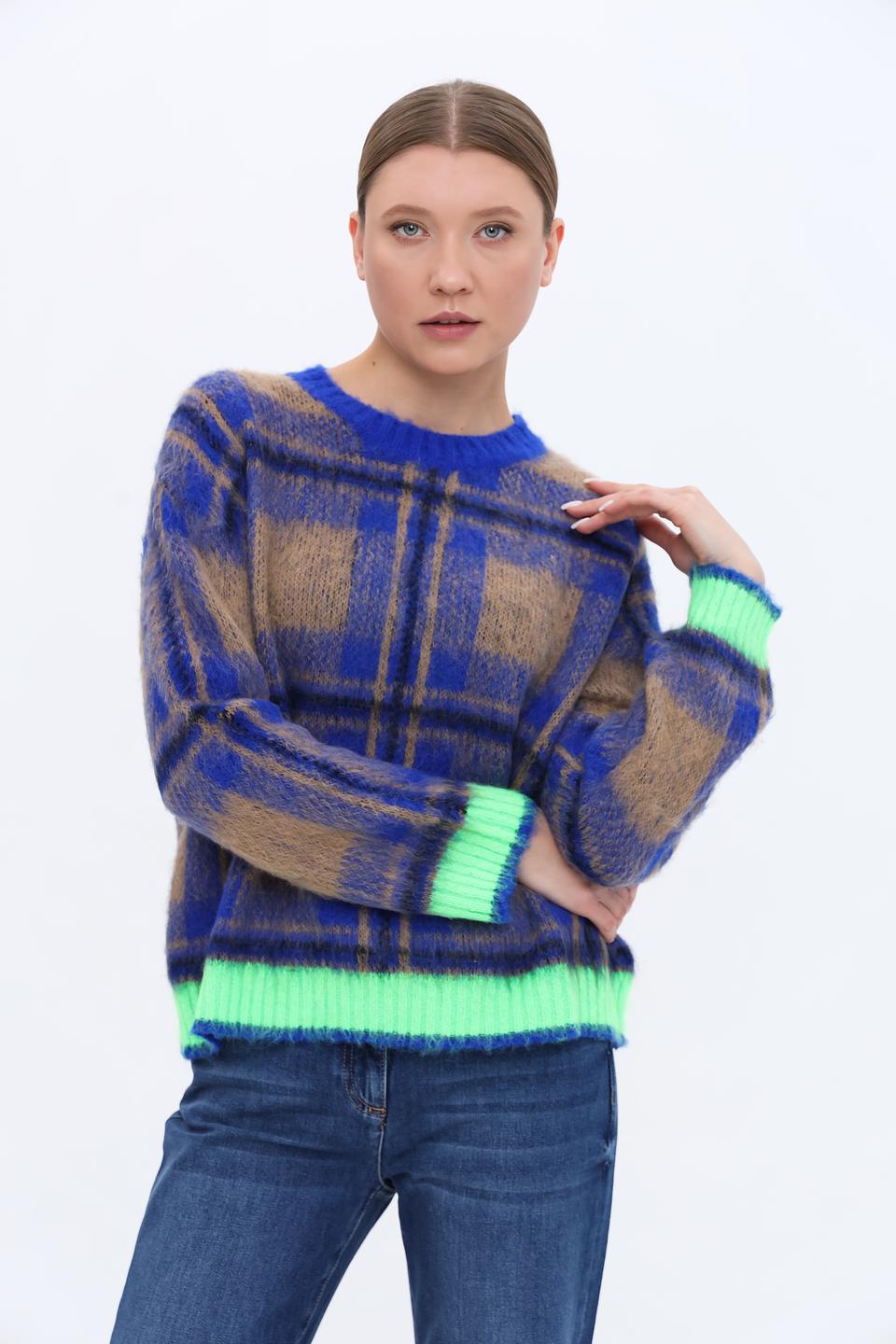 Пуловер Oui в клетку синий