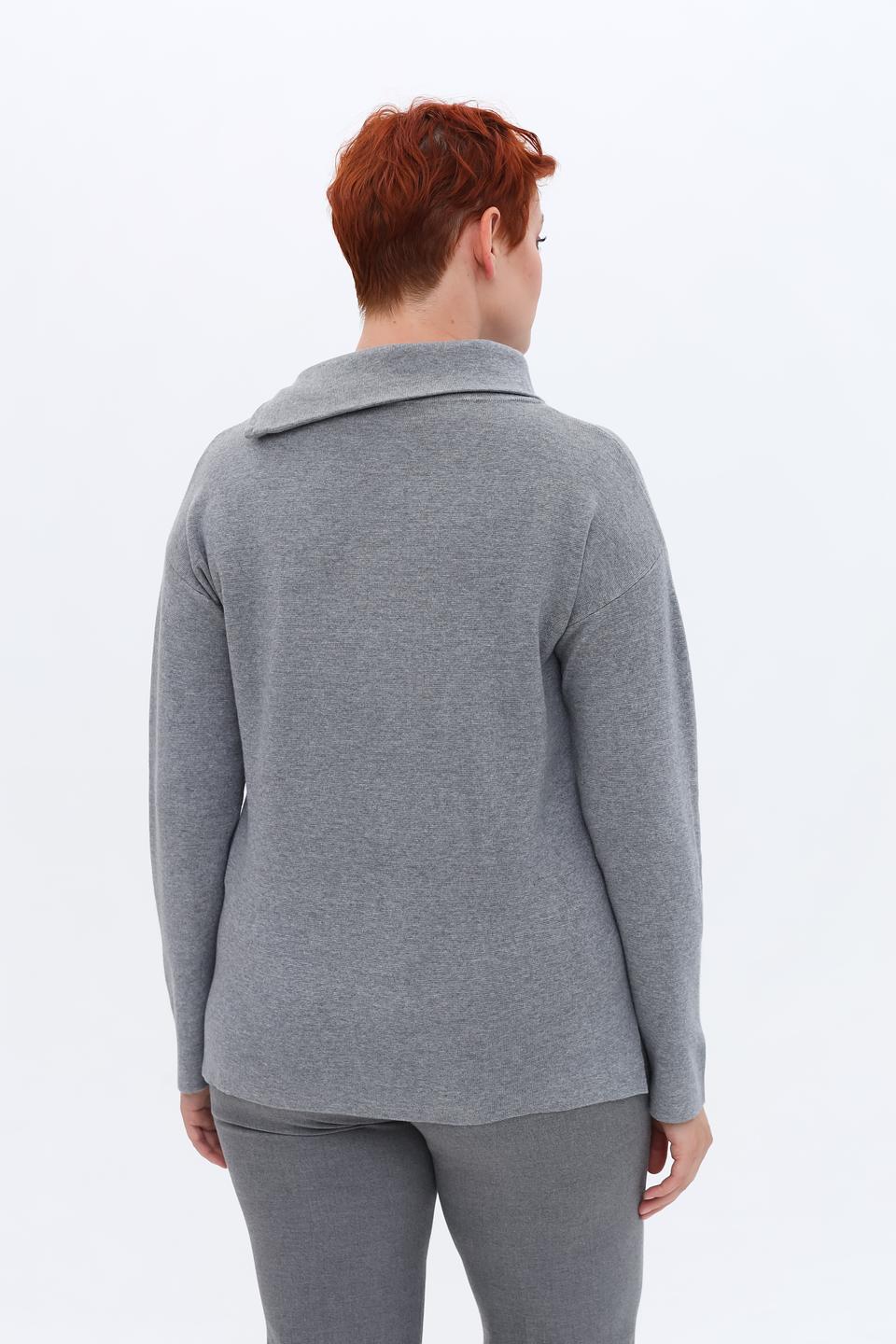 Пуловер Lebek с воротником-стойкой серый