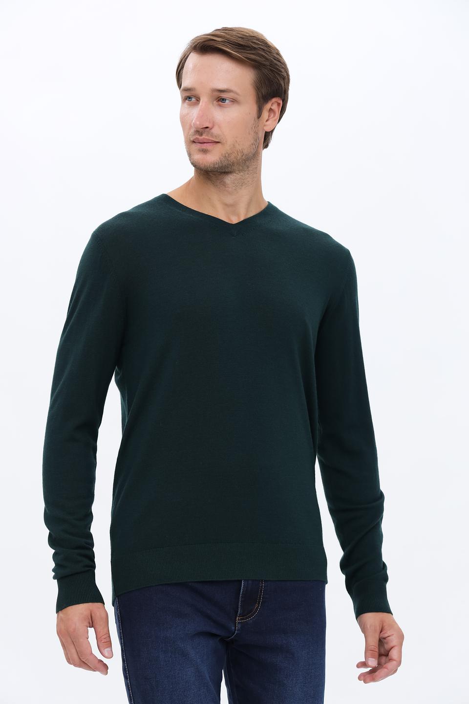 Джемпер Seidensticker V-образный тёмно-зелёный