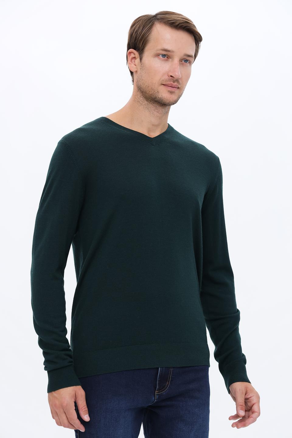 Джемпер Seidensticker V-образный тёмно-зелёный