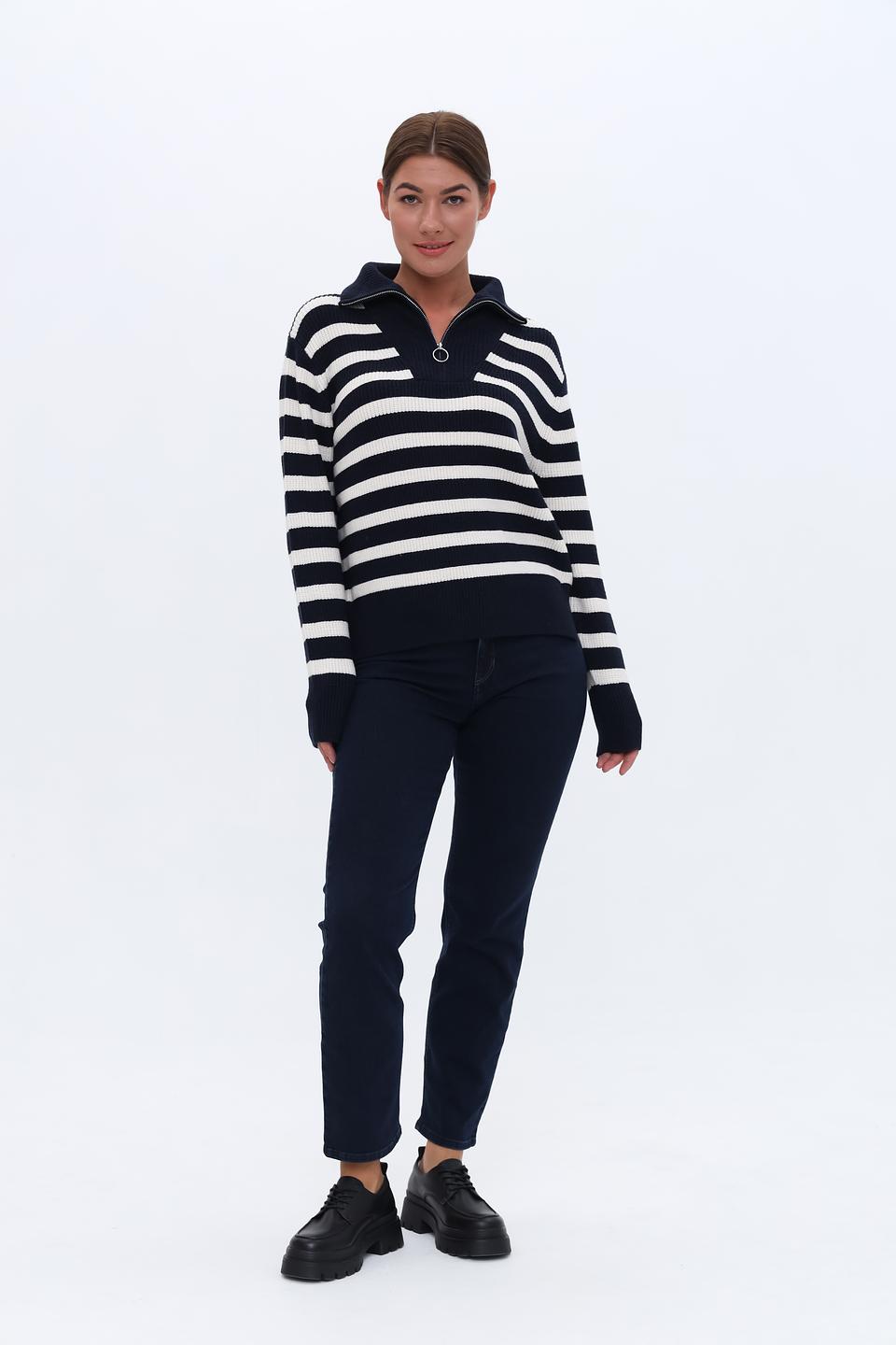 Пуловер Oui в полоску с молнией