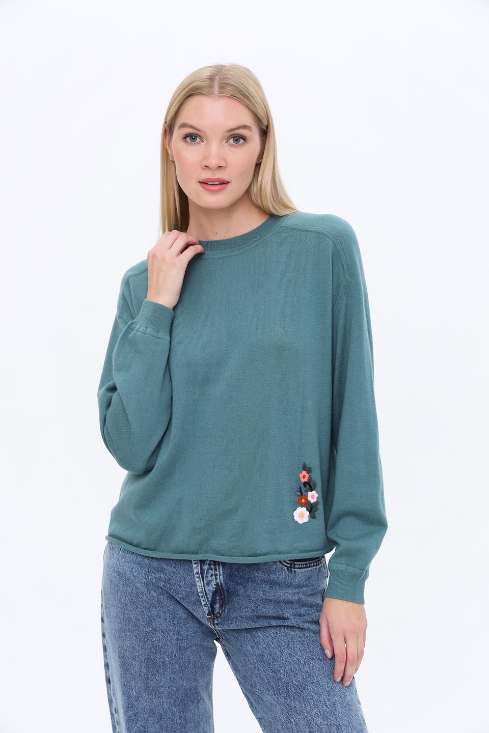 Пуловер Pezzo с вышивкой зелёный
