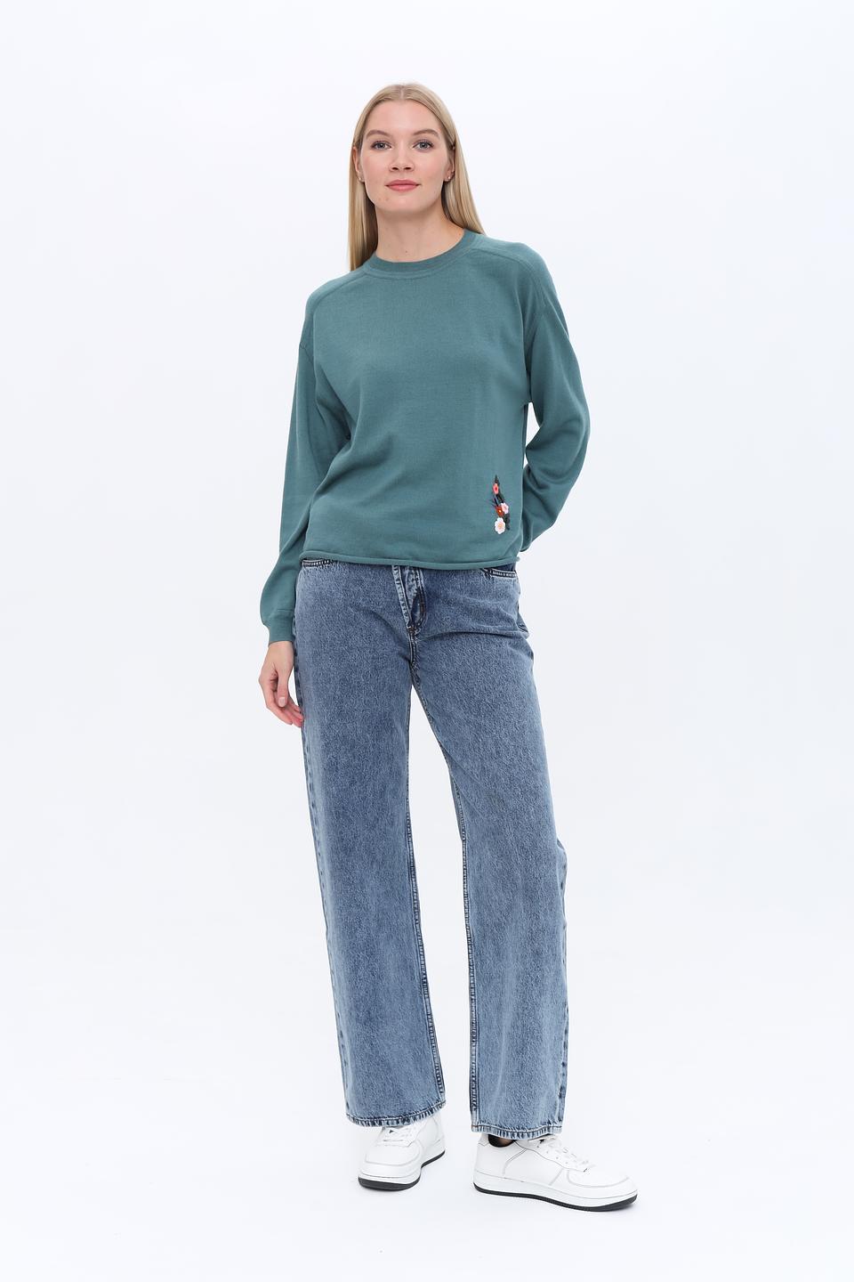 Пуловер Pezzo с вышивкой зелёный