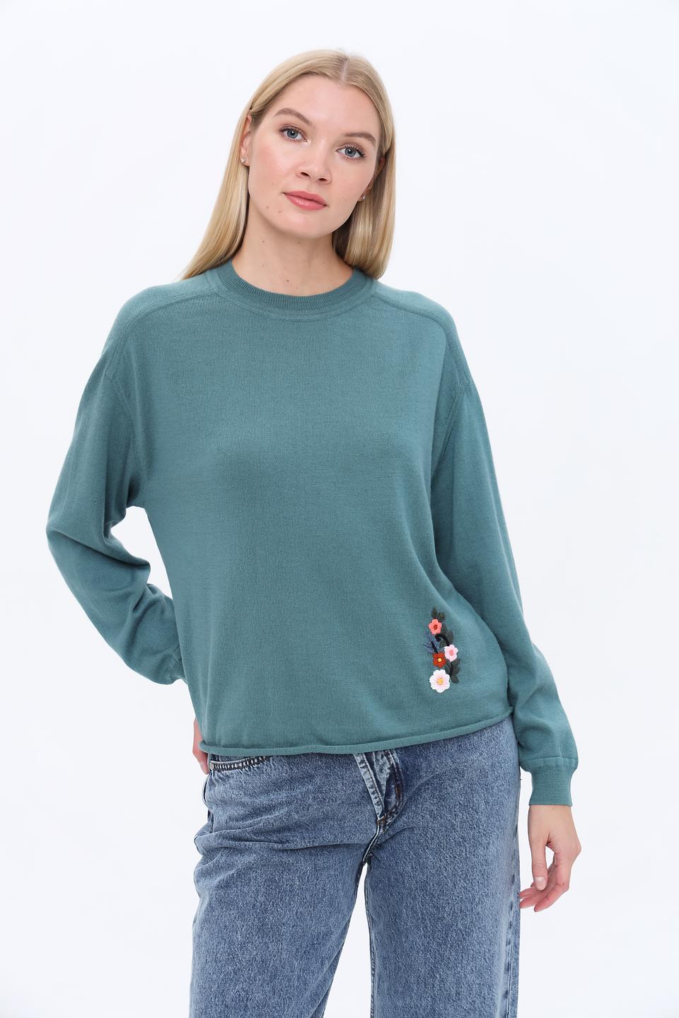 Пуловер Pezzo с вышивкой зелёный
