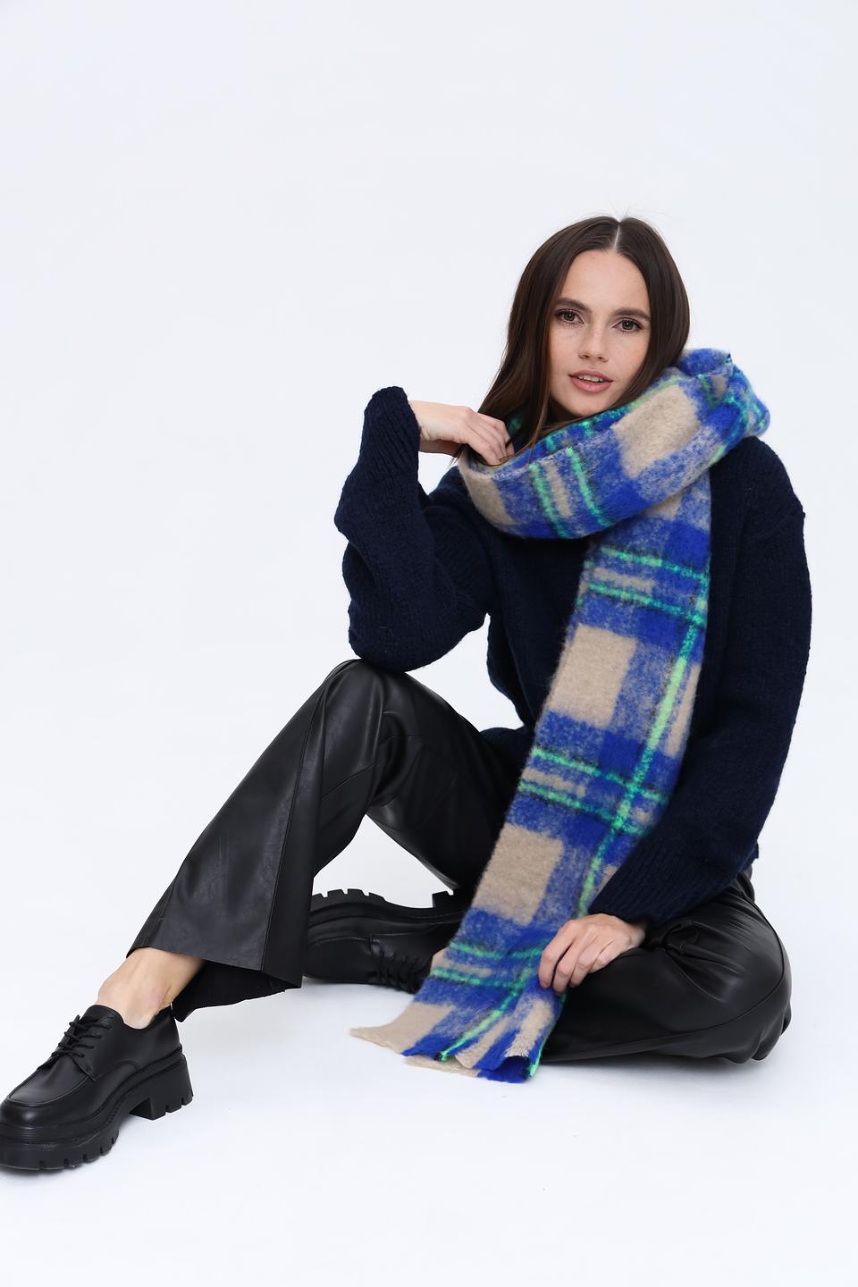 Шарф Oui в клетку синий