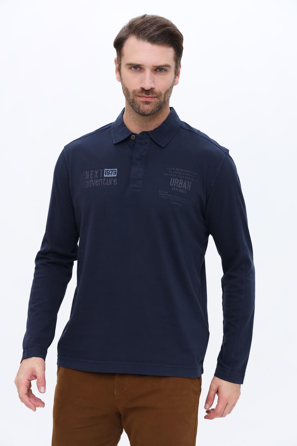 Поло Lerros с принтом темно-синее