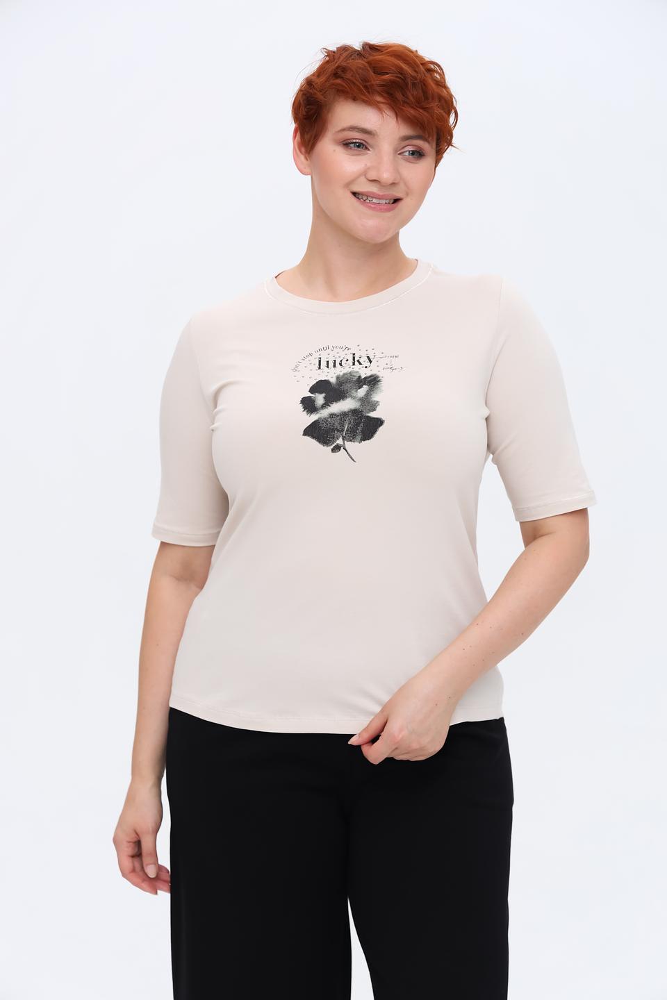 Футболка Lecomte с принтом lucky бежевая