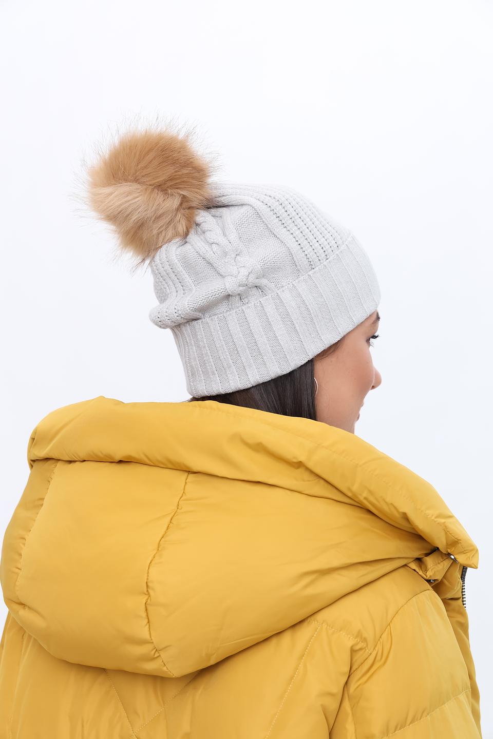 Шапка Patrizia Pepe серая с помпоном