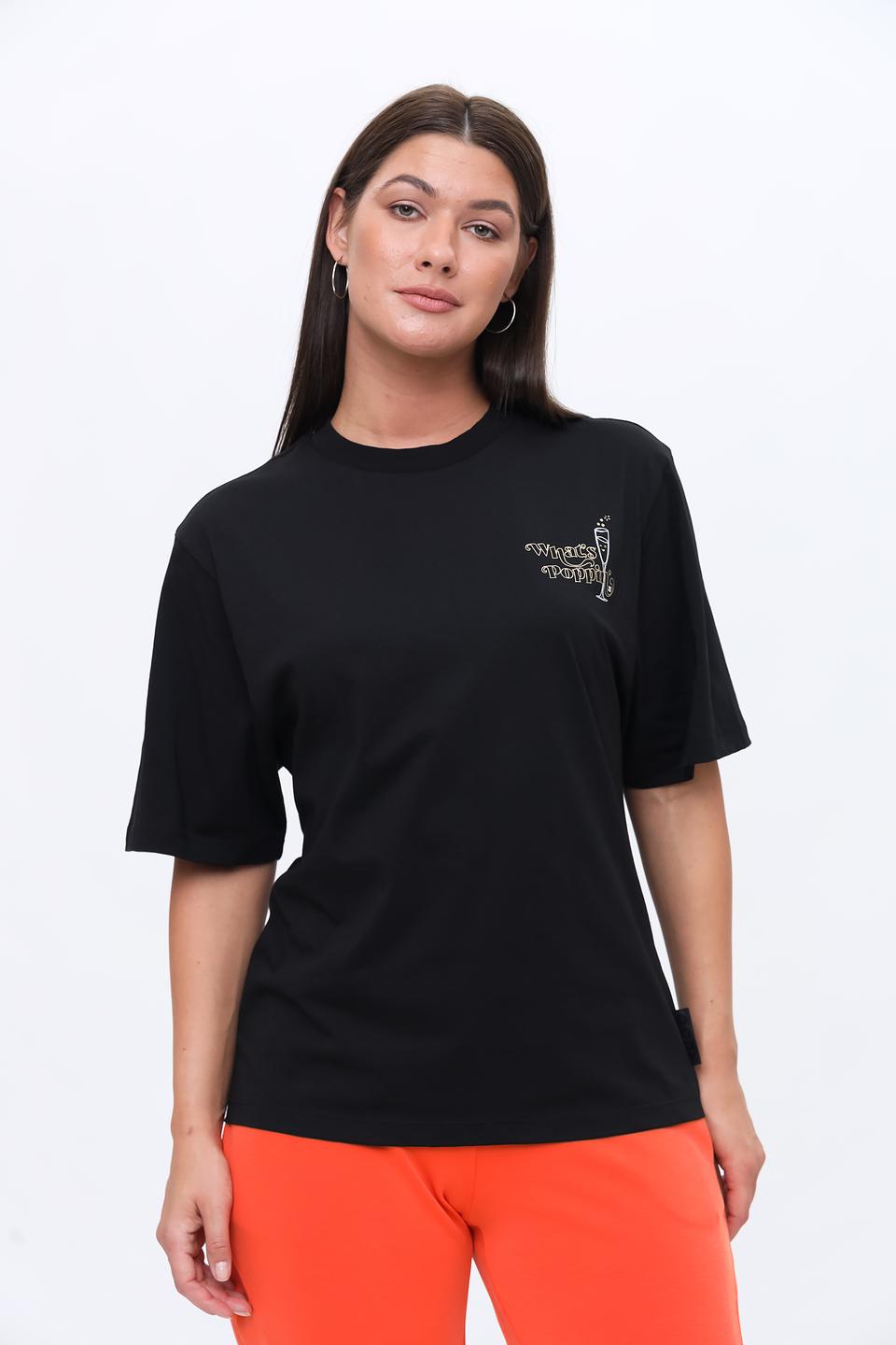 Футболка Hugo женская чёрная с принтом