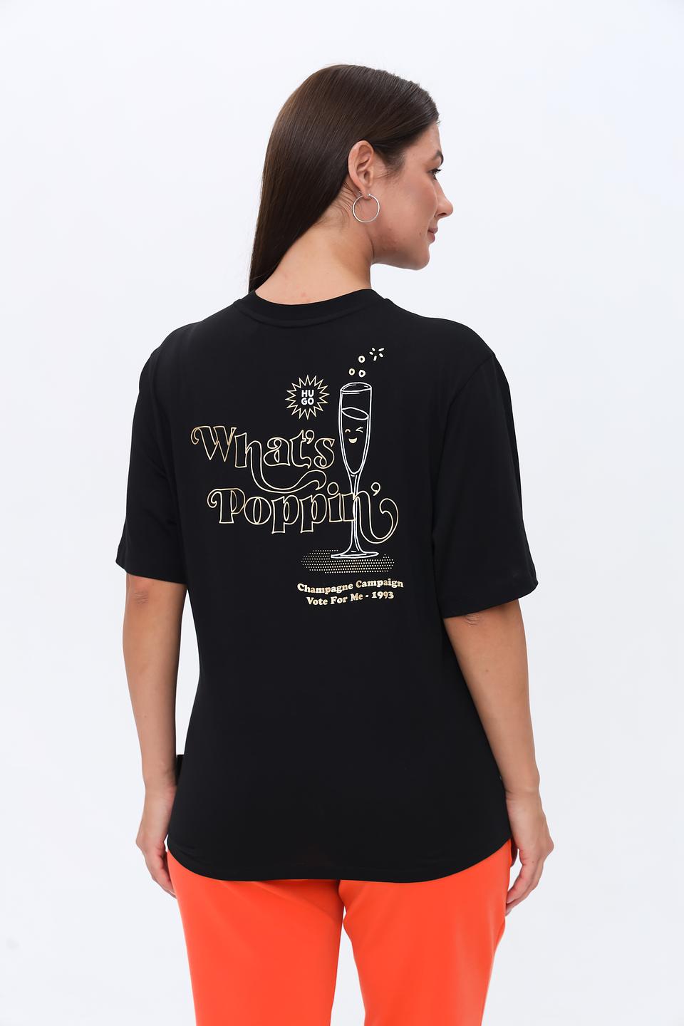 Футболка Hugo женская чёрная с принтом