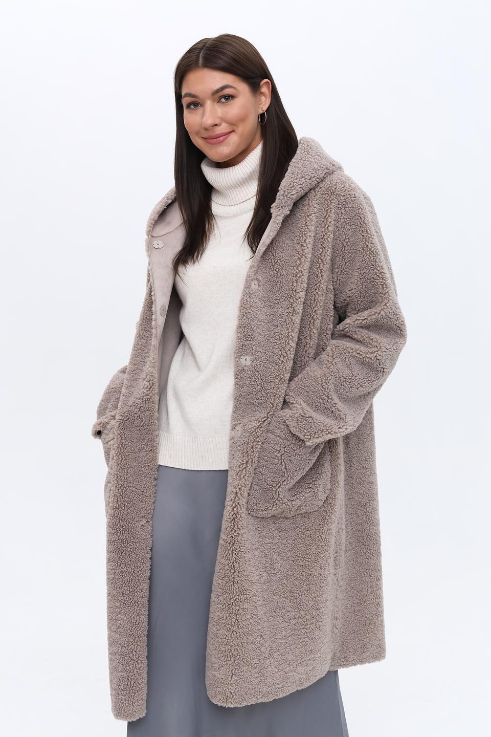 Пальто White Label с капюшоном бежевое