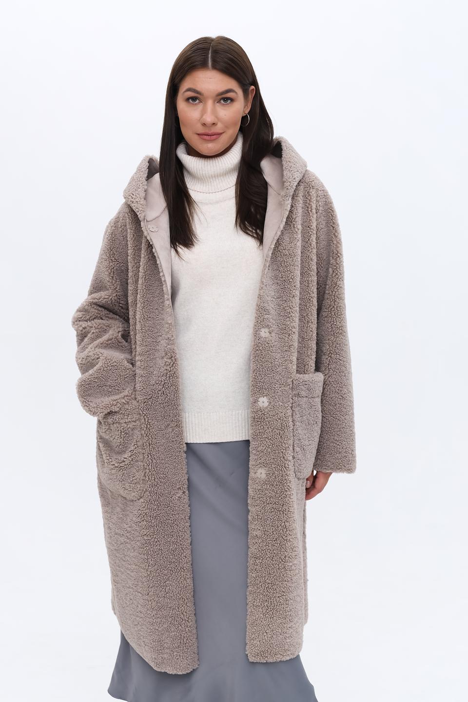 Пальто White Label с капюшоном бежевое