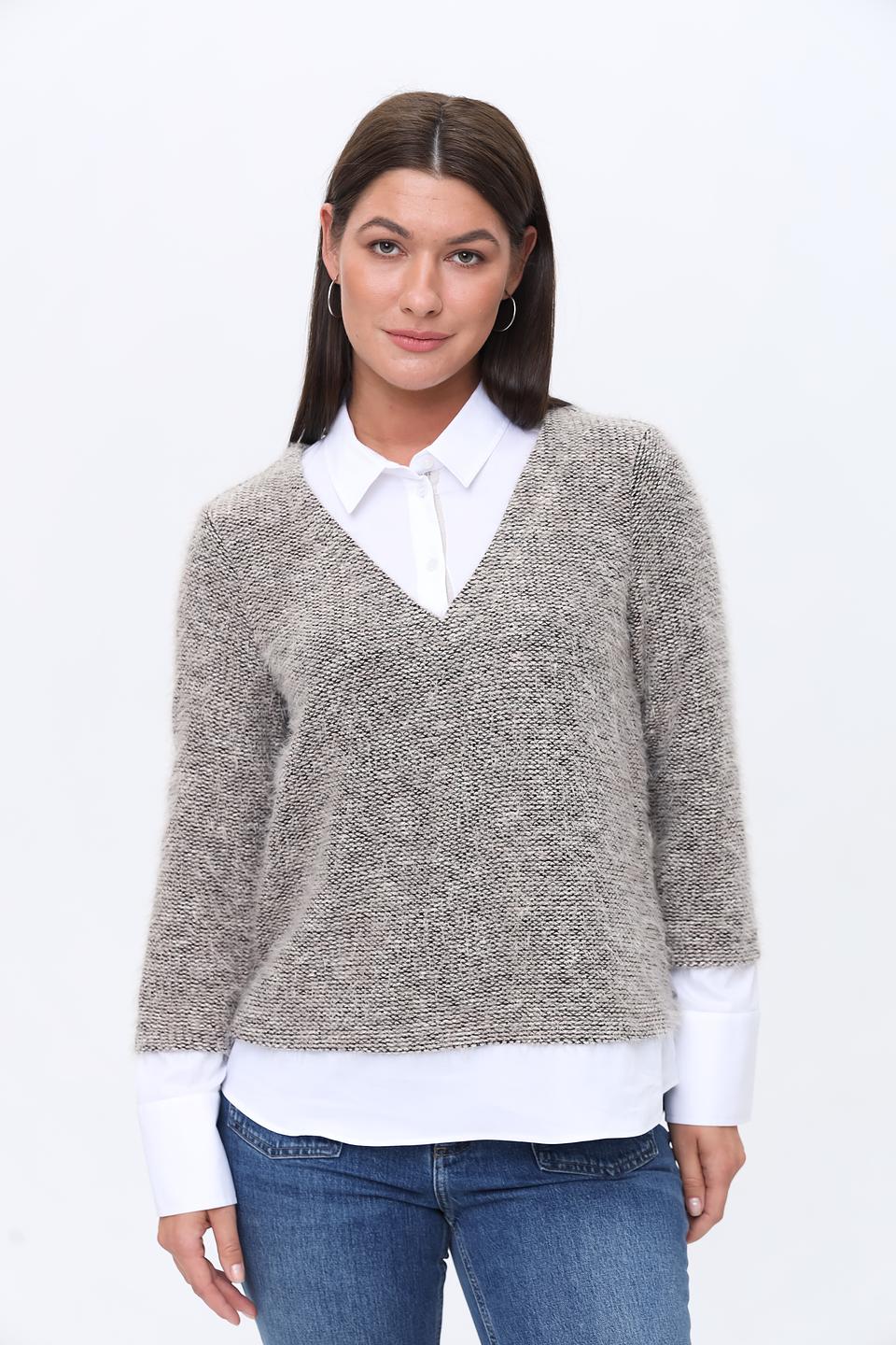 Блуза SE Stenau меланж с V-образным вырезом