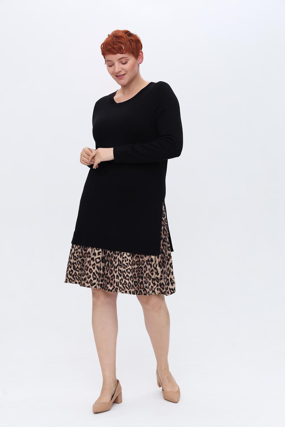 Платье Samoon чёрное с юбкой-леопард