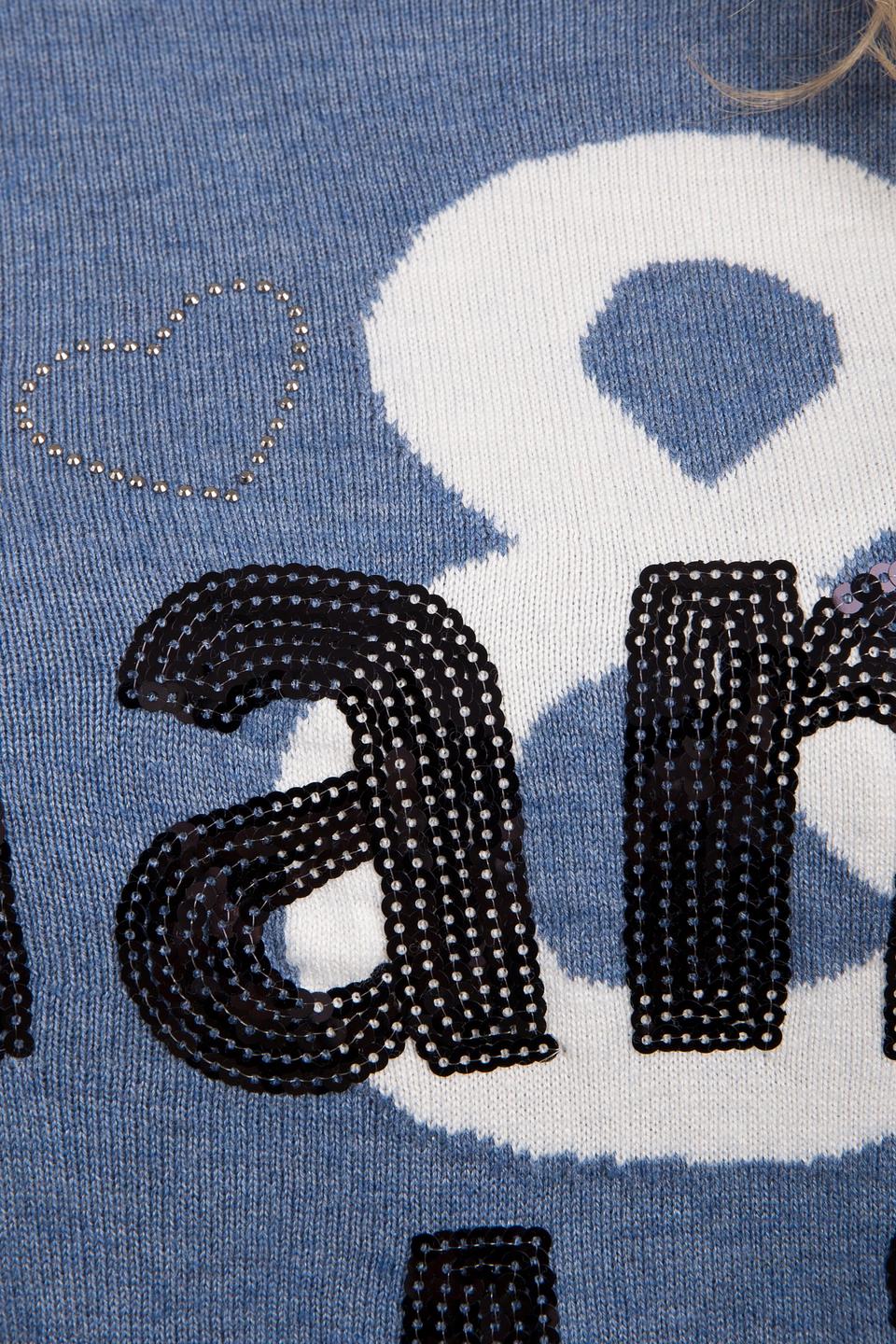 Пуловер Via Appia синий с надписью из пайеток и стразами