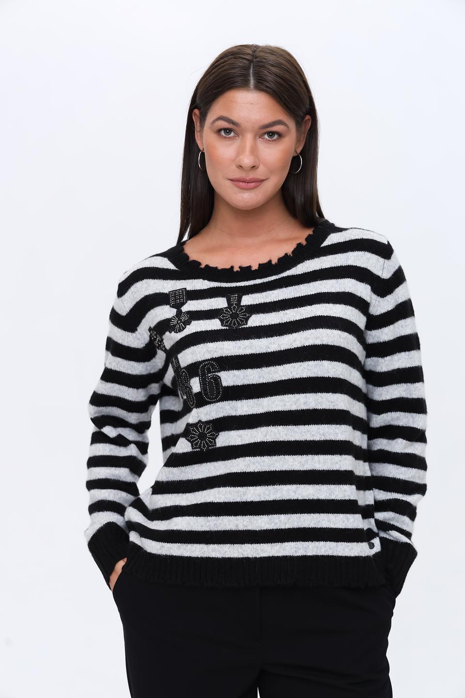 Пуловер Monari в полоску с декором