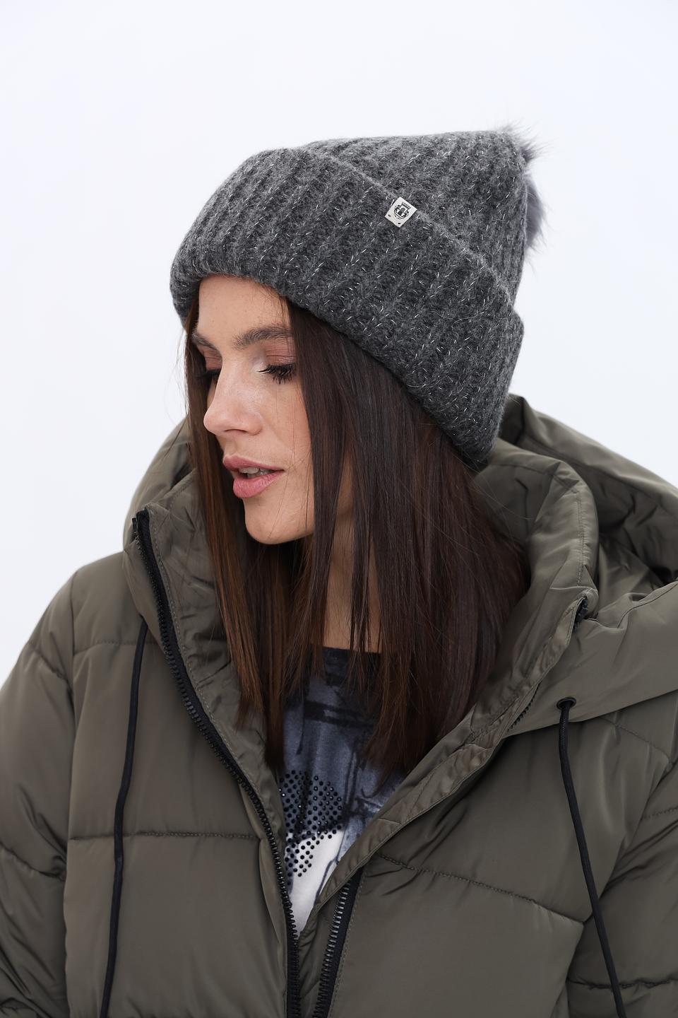 Шапка Roeckl вязаная серая с помпоном