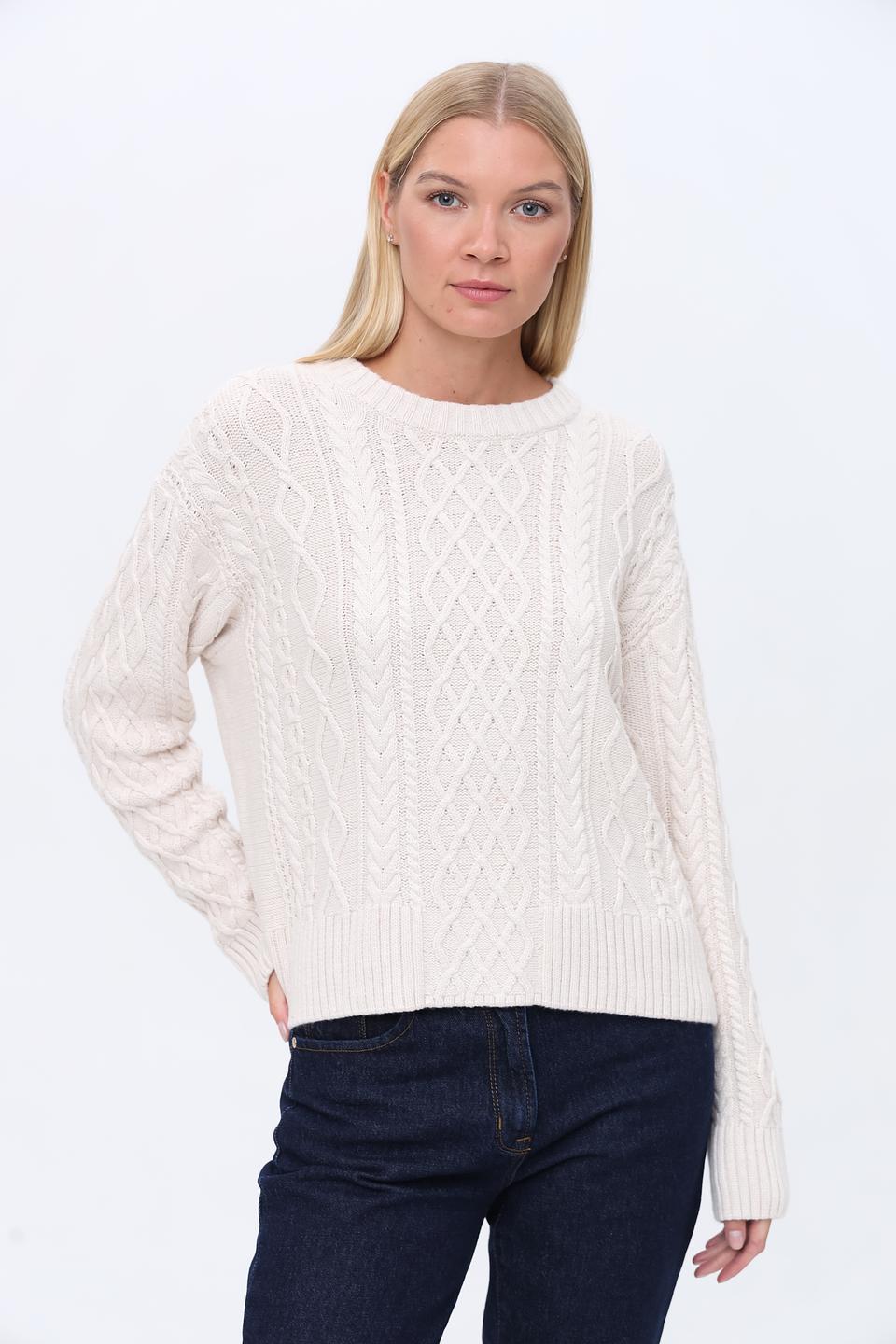 Пуловер Oui с косами кремовый