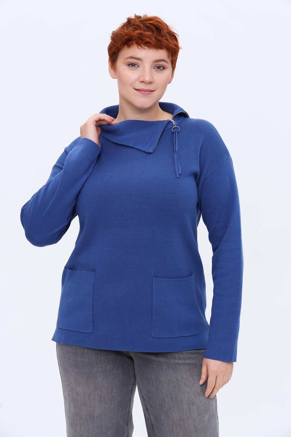 Пуловер Lebek синий с молнией