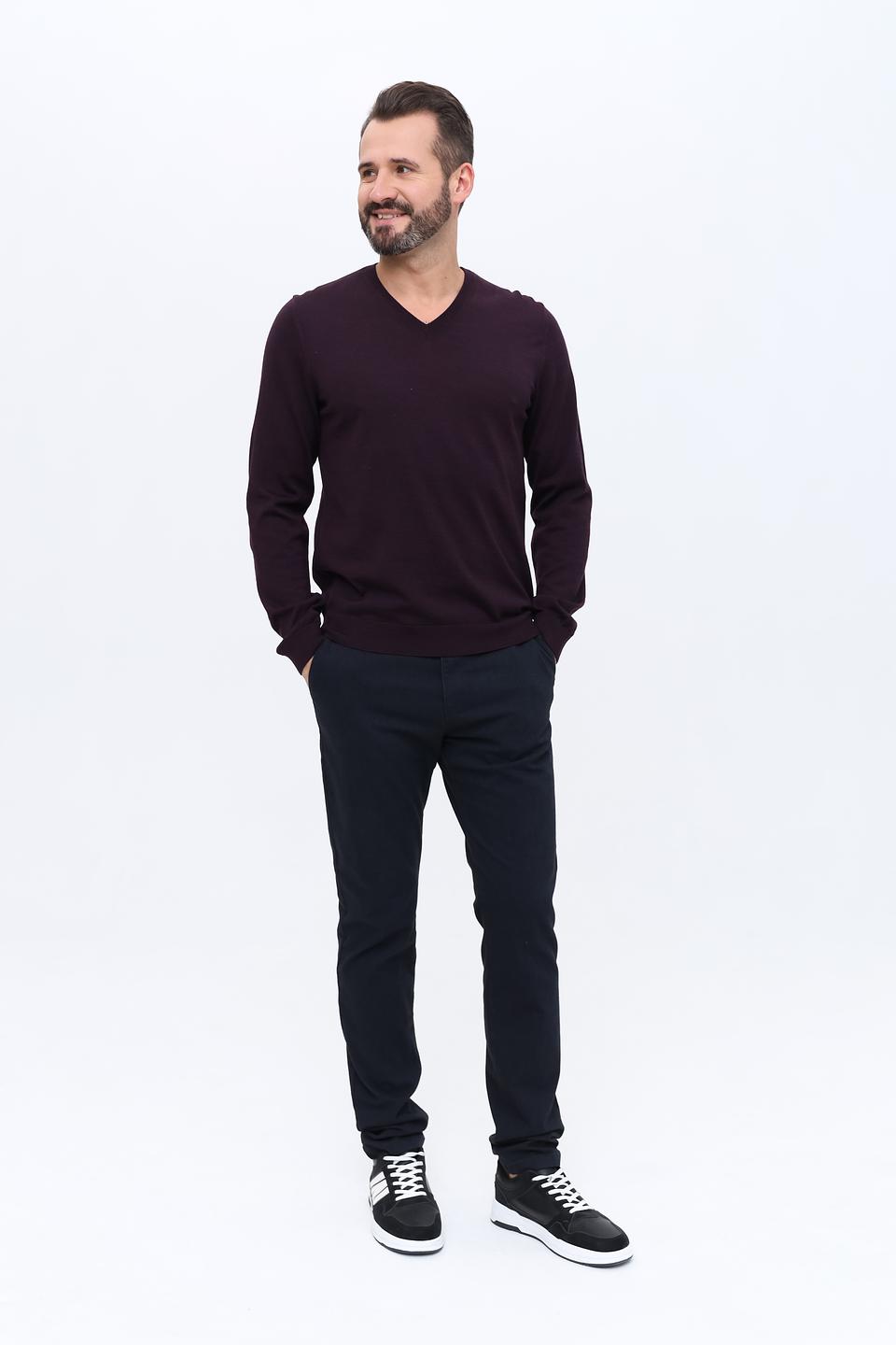 Джемпер Boss Black V-образный бордовый