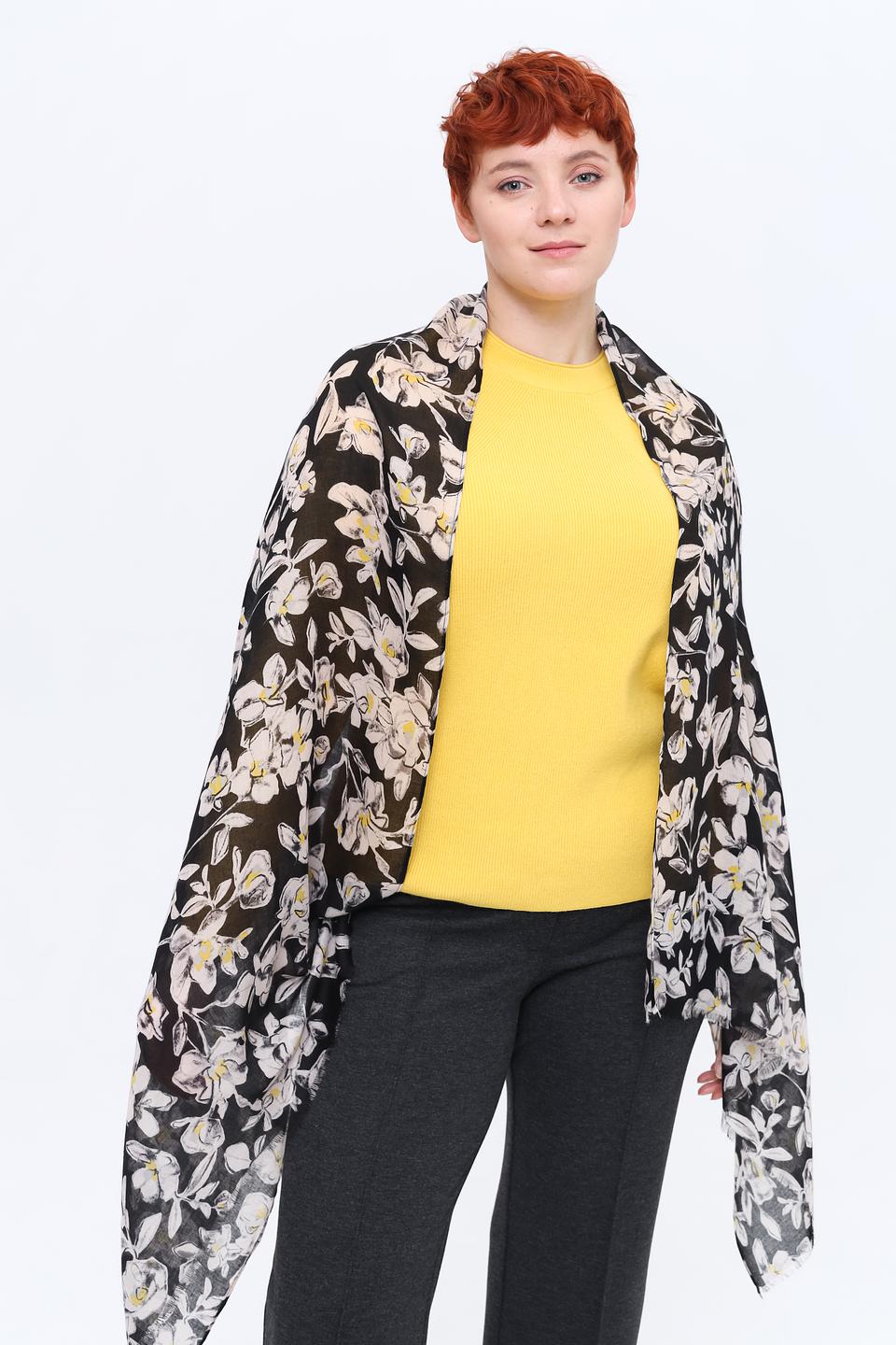 Шарф Rabe collection с цветами чёрный