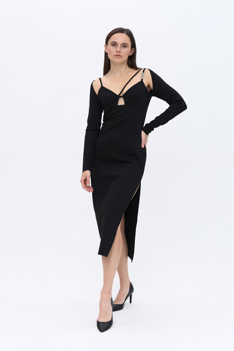 Платье Hugo черное с вырезом