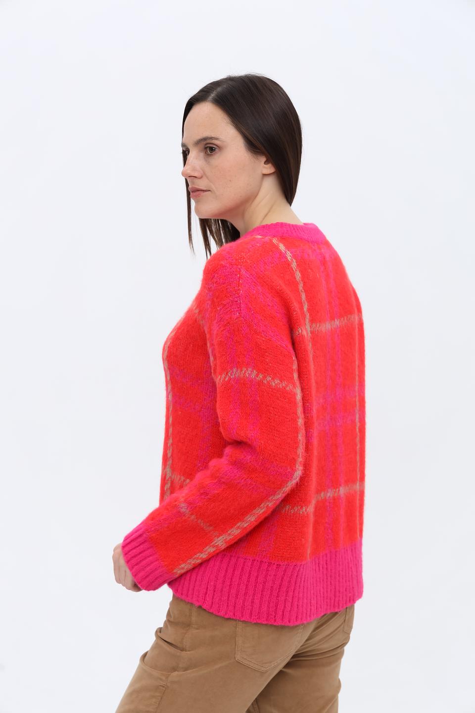 Пуловер Oui в клетку фуксия