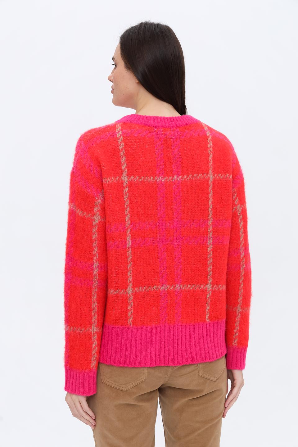 Пуловер Oui в клетку фуксия