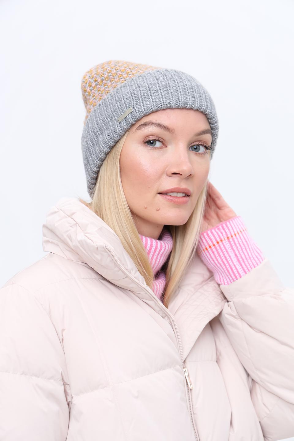 Шапка Seeberger вязаная серо-горчичная