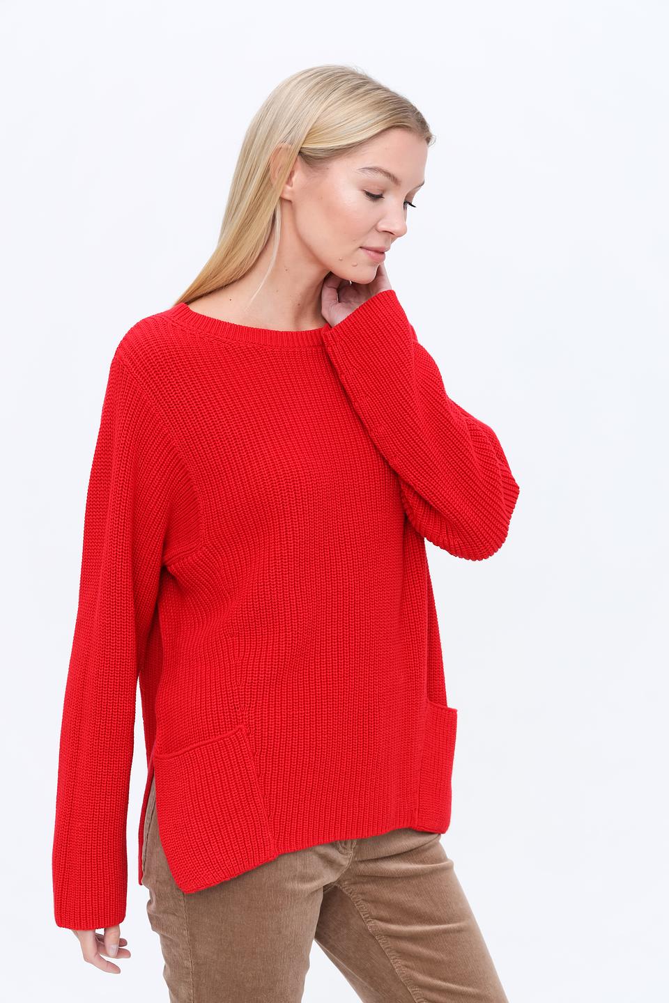 Пуловер Oui красный с карманами