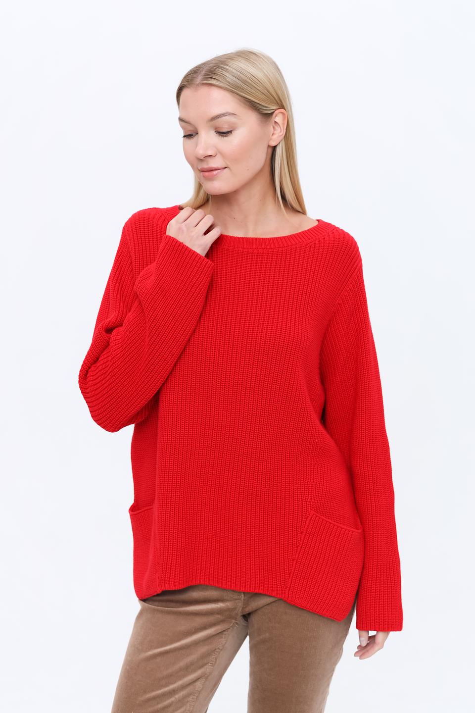 Пуловер Oui красный с карманами
