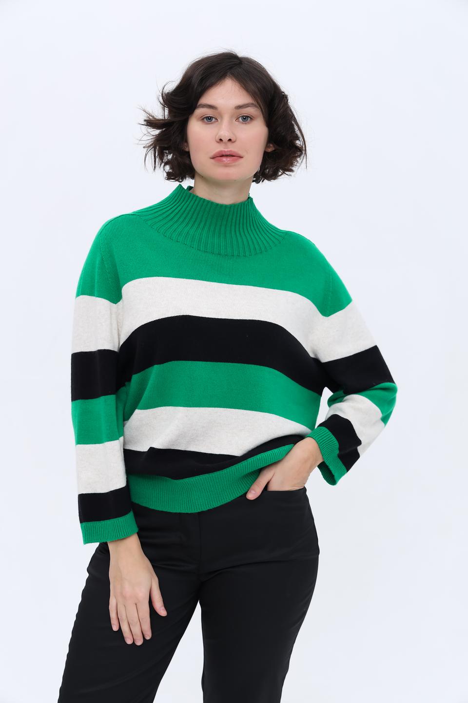 Пуловер Oui в полоску зелёный