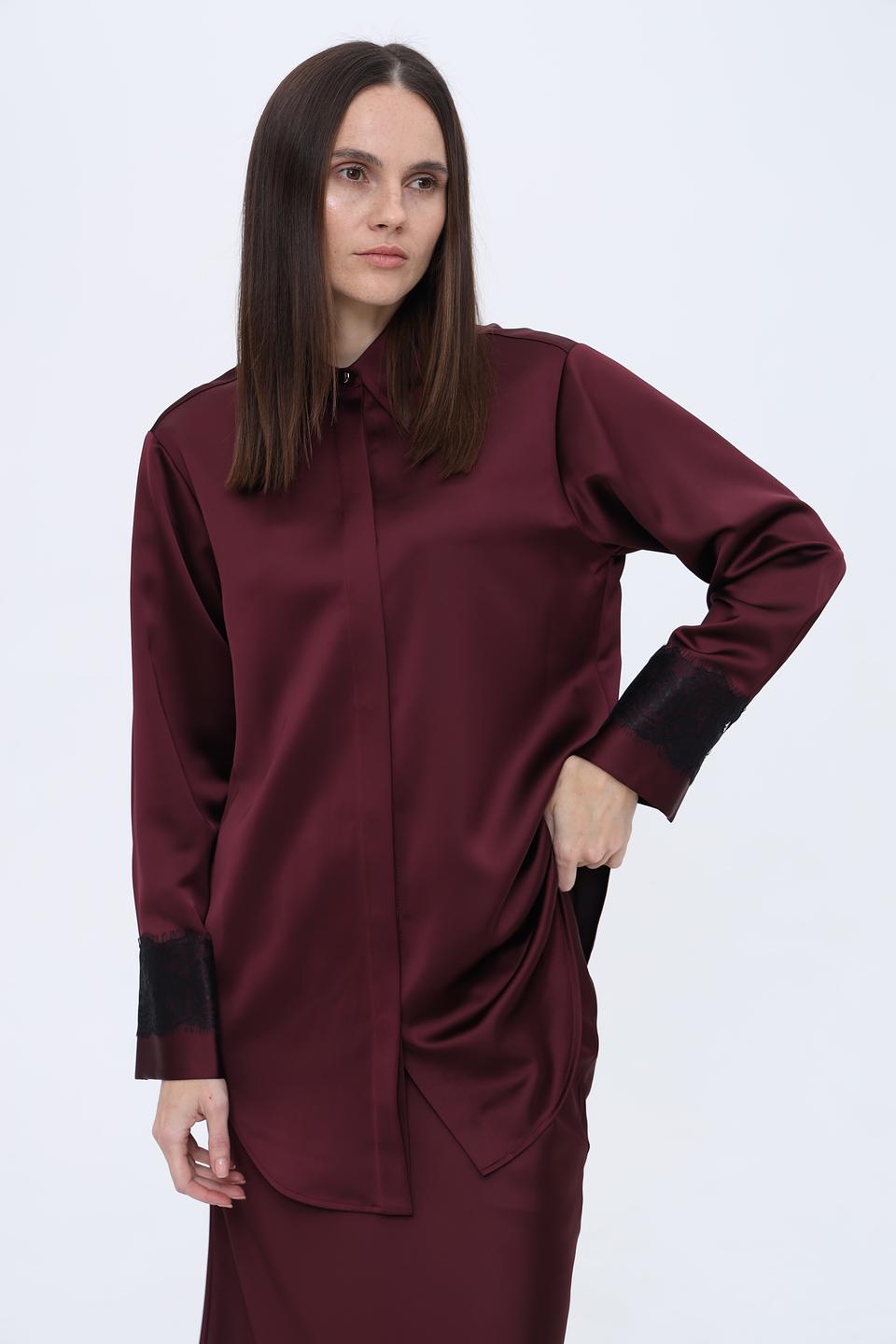 Рубашка Boss Black бордовая с кружевом