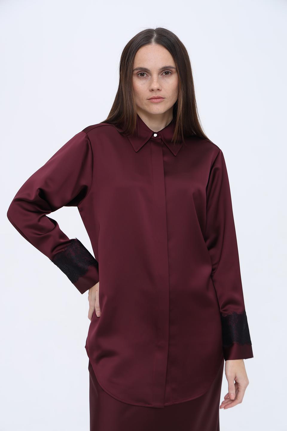 Рубашка Boss Black бордовая с кружевом