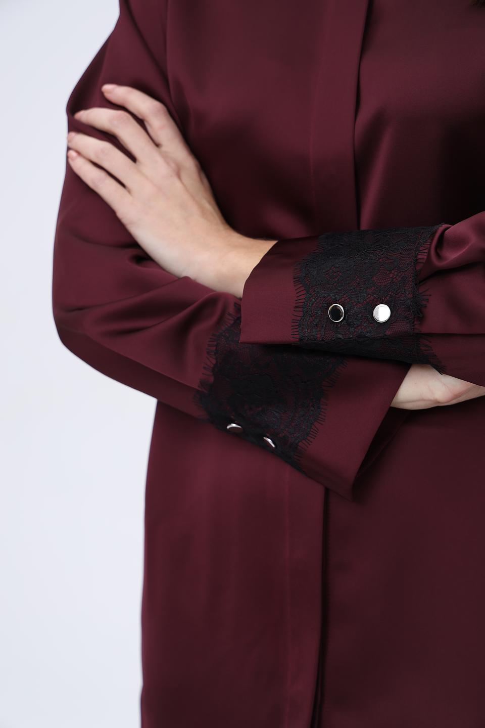 Рубашка Boss Black бордовая с кружевом