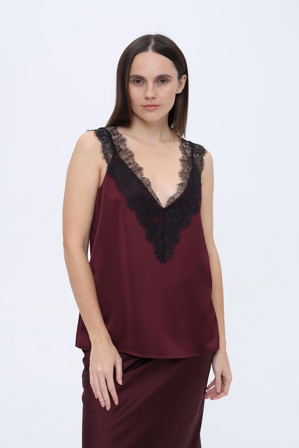 Топ Boss Black с кружевом бордовый