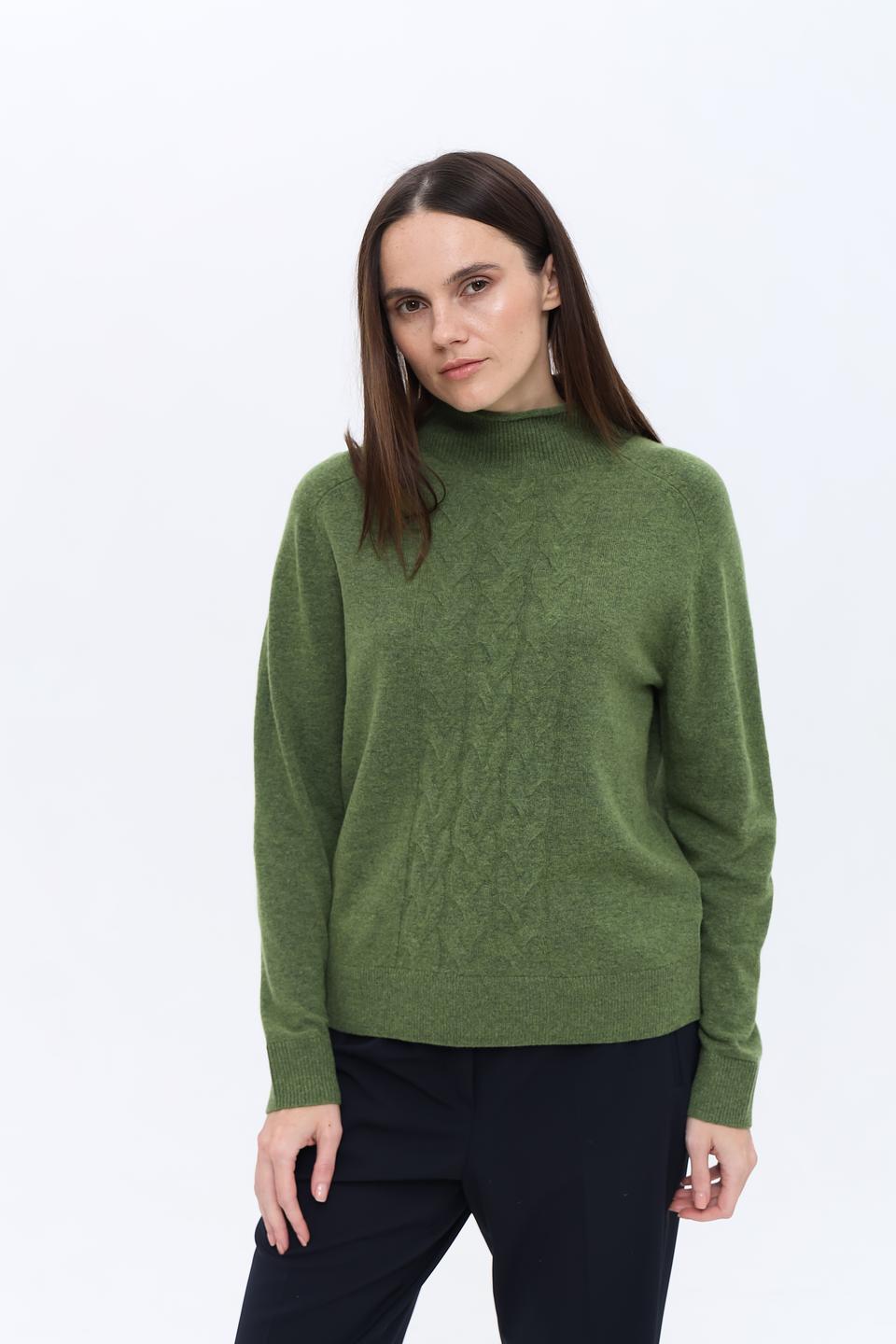 Пуловер Pezzo с косами оливковый