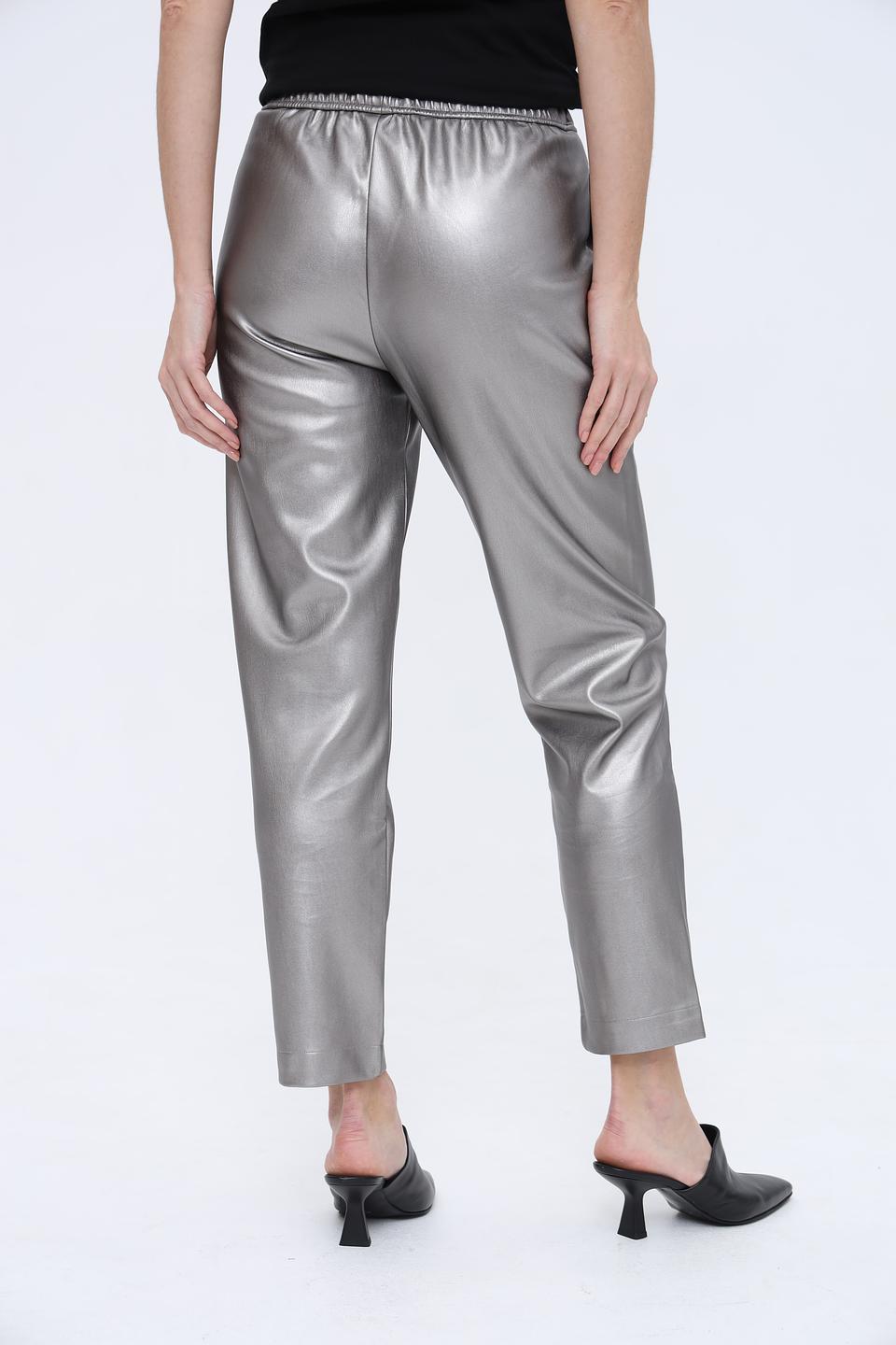 Брюки Leo & Ugo из экокожи серебристые